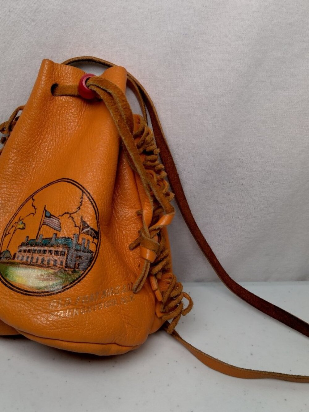 Vintage Old Fort Niagara Leather Pouch Youngstown New York Souvenir Brown Fringe - Picture 6 of 16